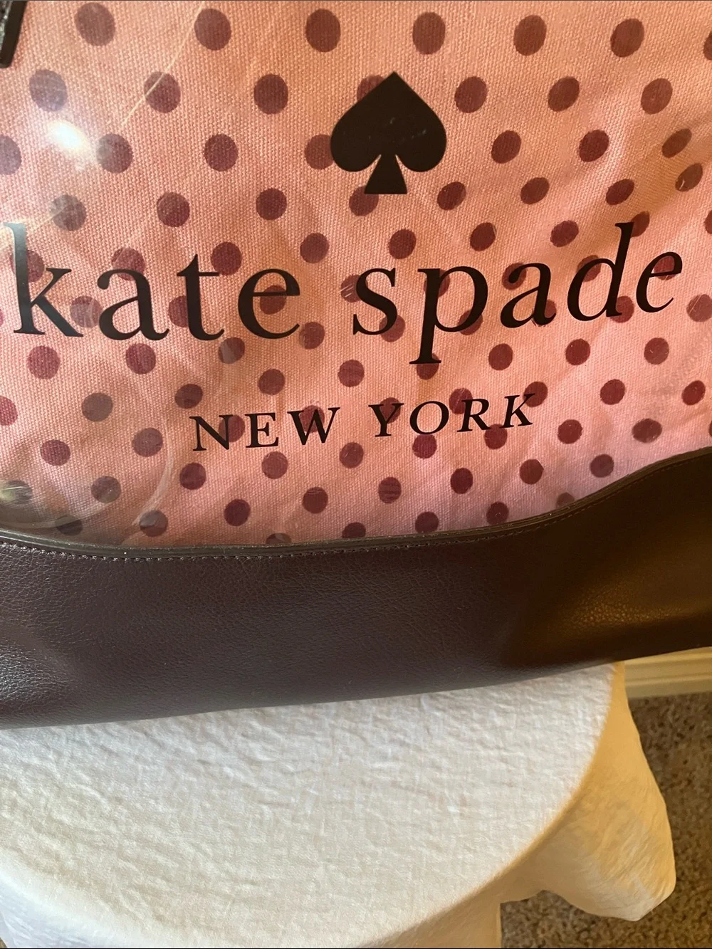 kate spade: Pink Polka Dot Clear See-Through Tote- Flaws